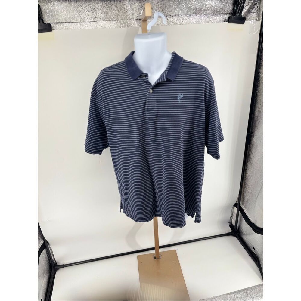 Ashworth Stripe Golf Polo Shirt Men’s XL Navy Blue Preppy Country Club